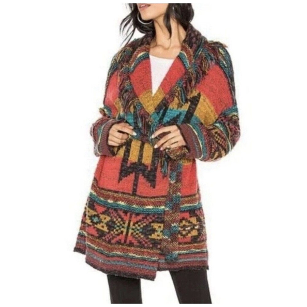 Free People Wild Wild West Aztec Boho Cardigan Sweater XS Small Coachella